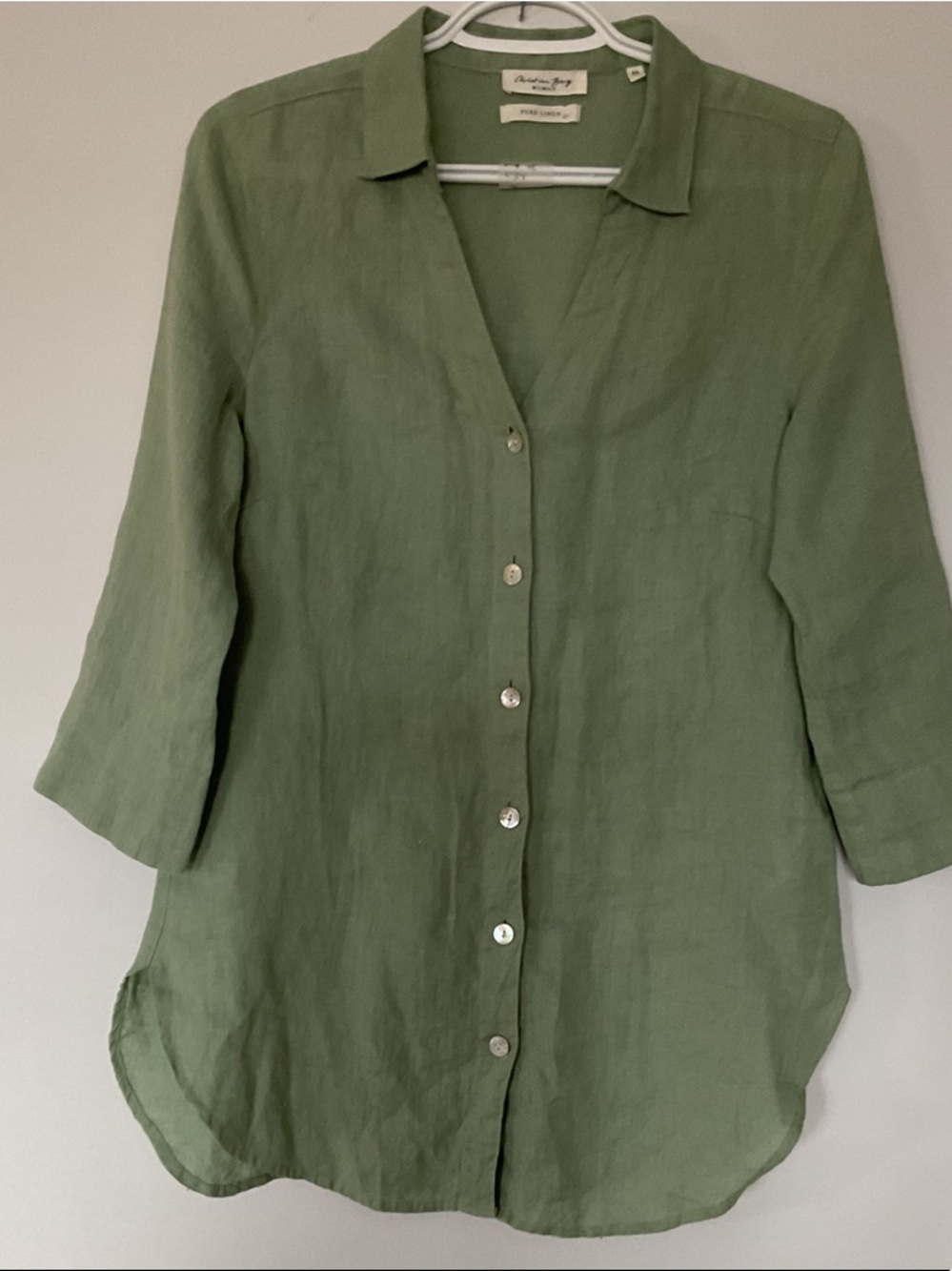 Christian Berg Woman Olive Green Linen Button-Down Shirt